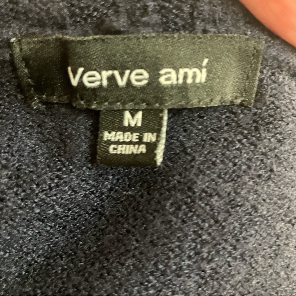 Verve Ami Knit Cardigan Long Navy Blue Hood and Front Pockets Size Medium - Picture 2 of 9